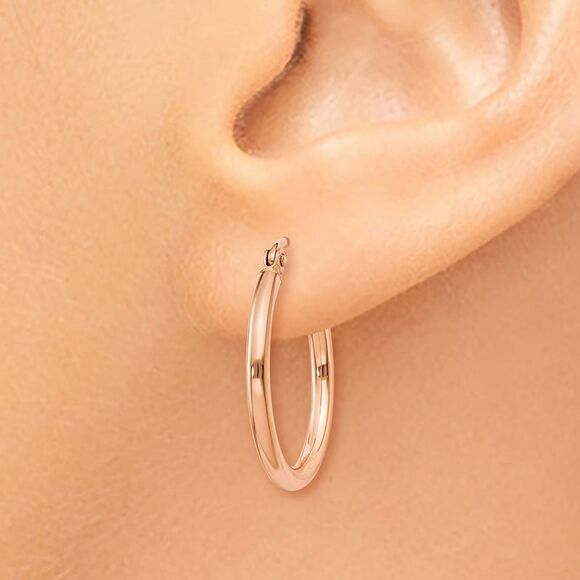 2mm, 14k Rose Gold Polished Round Hoop Earrings, 20mm (3/4 Inch) - Picture 3 of 5